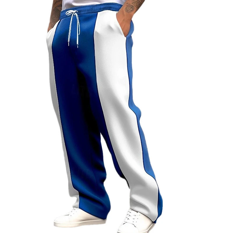Hommes décontracté sport lâche santé tissu taille Jogging séchage rapide couture contraste couleur pantalons longs mode